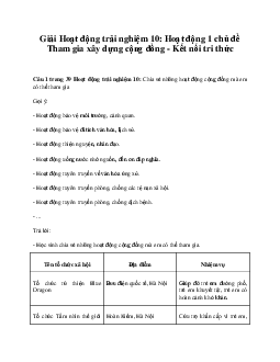 Giải Hoạt động trải nghiệm 10: Hoạt động 1 chủ đề 6 Kết Nối Tri Thức