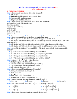 Đề ôn tập giữa học kì 1 môn Toán 10 năm học 2022-2023-Đề 1