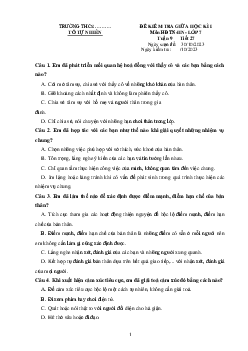 Đề thi giữa học kì 1 môn Hoạt động trải nghiệm hướng nghiệp 7 năm 2023 - 2024 sách KNTT - Đề 2