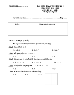 Đề thi Toán lớp 1 học kì 1 | Đề 10 | Kết nối tri thức