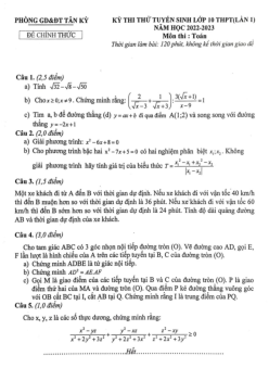 Đề thi thử Toán vào 10 lần 1 năm 2022 – 2023 phòng GD&ĐT Tân Kỳ – Nghệ An