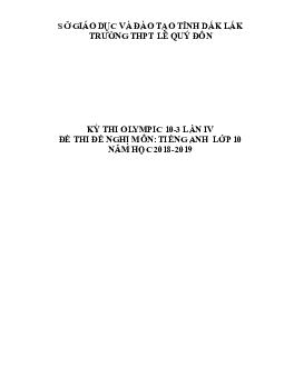 Đề thi Olympic 10 tháng 3 lần thứ 3 môn Tiếng Anh năm 2019 môn Tiếng Anh 10 THPT Lê Quý Đôn