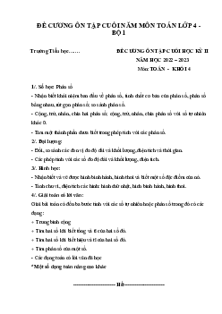 Đề cương ôn tập học kì 2 môn Toán lớp 4 năm 2022 - 2023