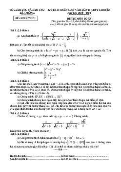 Đề tuyển sinh lớp 10 THPT chuyên môn Toán năm 2020 – 2021 sở GD&ĐT Hải Phòng