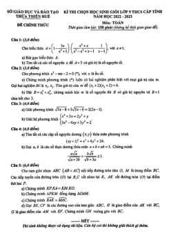 Đề học sinh giỏi Toán 9 cấp tỉnh năm 2022 – 2023 sở GD&ĐT Thừa Thiên Huế