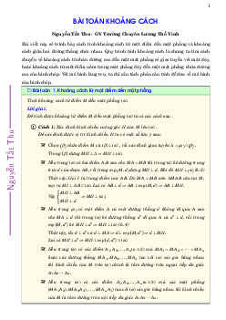 Bài toán khoảng cách trong không gian – Nguyễn Tất Thu Toán 12