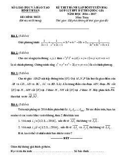 Đề thi thành lập đội tuyển HSG Toán 12 dự thi Quốc gia năm học 2016 – 2017 sở GD và ĐT Bình Thuận
