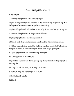 Giải Hóa 9 Bài 17: Dãy hoạt động hóa học của kim loại