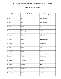 Từ vựng tiếng Anh lớp 1 Unit 1 My School | Explore Our World