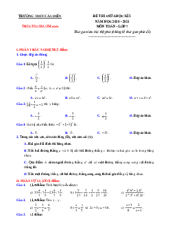 Đề thi giữa học kì 1 Toán 7 năm 2020 – 2021 trường THCS Cầu Diễn – Hà Nội