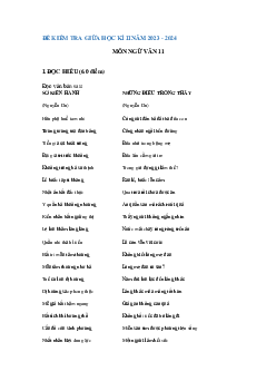 Đề thi giữa học kì 2 môn Ngữ văn 11 năm 2023 - 2024 sách Kết nối tri thức với cuộc sống | đề 1