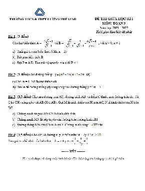 Đề thi giữa học kì 1 Toán 9 năm 2021 – 2022 trường Lương Thế Vinh – Hà Nội