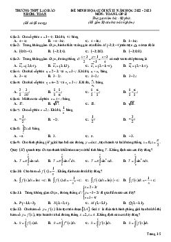 Đề minh họa cuối kỳ 2 Toán 12 năm 2022 – 2023 trường THPT Lao Bảo – Quảng Trị