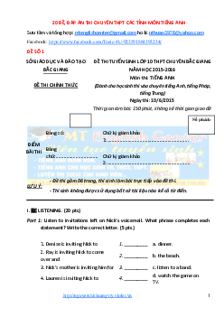 TOP 20 Đề, Đáp Án Thi Chuyên THPT Các Tỉnh Môn Tiếng Anh Các Tỉnh Thành Cập Nhật Đến Năm 2016 (có đáp án)