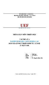 VAI TRÒ CỦA NGUỒN NHÂN LỰC CHẤT LƯỢNG CAO ĐỐI VỚI SỰ PHÁT TRIỂN KINH TẾ - XÃ HỘI Ở VIỆT NAM / TIỂU LUẬN MÔN TRIẾT HỌC
