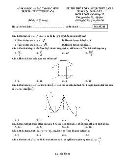 Đề thi thử tốt nghiệp THPT 2022 môn Toán lần 2 trường Tiên Du 1 – Bắc Ninh