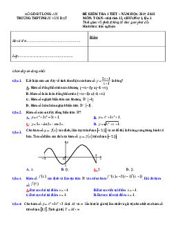 Đề kiểm tra Giải tích 12 chương 1 (Hàm số) trường THPT Phan Văn Đạt – Long An