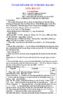Đề cương ôn tập môn Địa 12 giữa học kì 1 năm 2022-2023 (có đáp án)