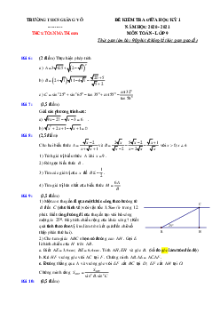 Đề thi giữa kì 1 Toán 9 năm 2020 – 2021 trường THCS Giảng Võ – Hà Nội