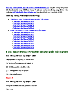 Toán lớp 6 trang 73 Bài tập cuối chương 2 Chân trời sáng tạo