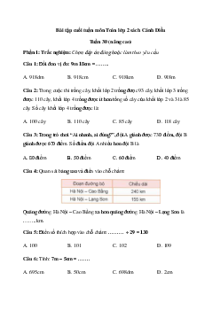 Phiếu bài tập cuối tuần Toán 2 Cánh diều - Tuần 30 (nâng cao)