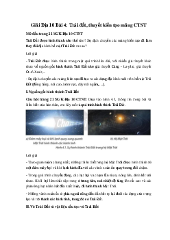 Giải Địa 10 Bài 4: Trái đất, thuyết kiến tạo mảng CTST ( có đáp án)