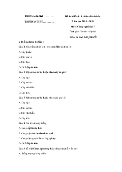 Bộ đề thi giữa học kì 1 môn Công nghệ 7 năm 2023 - 2024 KNTT - Đề 5