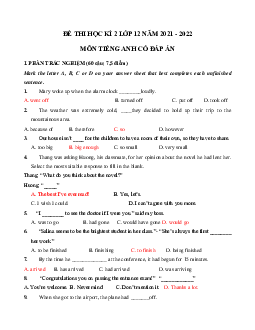 Đề thi học kì 2 tiếng Anh lớp 12 trường THPT Phạm Thái Bường, Trà Vinh(có đáp án)