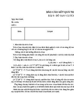 Báo cáo thí nghiệm thực hành Độ tan và tích số tan