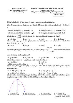 Đề kiểm tra học kỳ 2 Toán 12 năm 2017 – 2018 trường THPT Kim Liên – Hà Nội