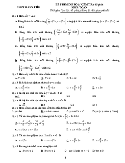 Đề kiểm tra Đại số và Giải tích 11 chương 1 (Lượng giác) trường THPT B Duy Tiên – Hà Nam