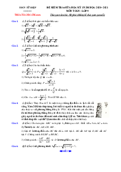Đề thi giữa kì 1 Toán 9 năm 2020 – 2021 trường THCS Tứ Hiệp – Hà Nội