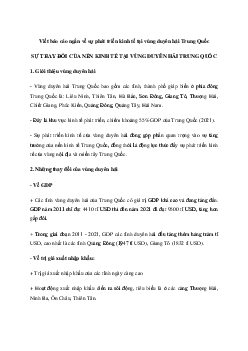 Giải Địa lí 11 Bài 28: Thực hành Viết báo cáo về sự thay đổi của kinh tế vùng Duyên hải Trung Quốc | Kết nối tri thức
