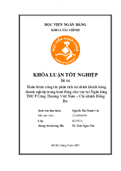 Phân tích tài chính khách hàng doanh nghiệp trong hoạt động cho vay tại Ngân hàng TMCP Công Thương Việt Nam  | HVNH