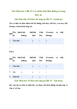 Giải Khoa học lớp 4 Bài 23: Các nhóm chất dinh dưỡng có trong thức ăn | Chân trời sang tạo