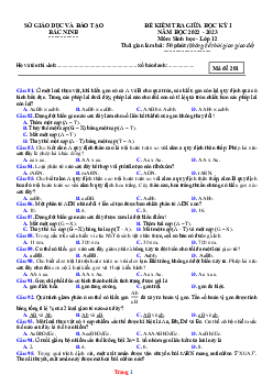 Đề kiểm tra giữa học kì I môn sinh học 12 năm 2022-2023 Tỉnh Bắc Ninh (có đáp án)