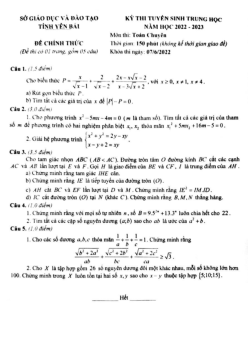 Đề tuyển sinh lớp 10 THPT môn Toán (chuyên) năm 2022 – 2023 sở GD&ĐT Yên Bái