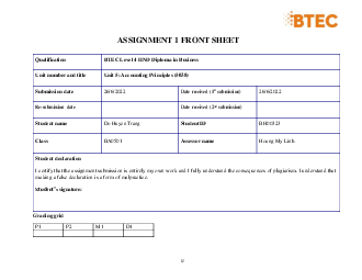 The role of accounting in an organisation | Bài tập môn Marketing | Trường Cao đẳng thực hành FPT