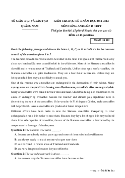 Đề thi học kỳ 2 môn Tiếng Anh lớp 12 tỉnh Quảng Nam năm học 2011 - 2012