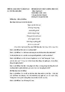 Đề thi học kì 1 Văn 9 Phòng GD&ĐT Thanh Liêm năm 2020