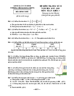 Đề thi học kì 2 Toán 7 năm 2019 – 2020 trường THCS Quang Trung – TP HCM