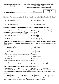 Đề kiểm tra cuối kỳ 2 Toán 12 năm 2020 – 2021 sở GD&ĐT Bến Tre