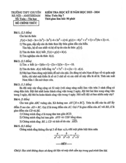 Đề thi học kỳ 2 Toán 7 năm 2023 – 2024 trường THPT chuyên Hà Nội – Amsterdam