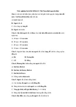Trắc nghiệm Lịch Sử 10 Bài 13: Việt Nam thời nguyên thủy