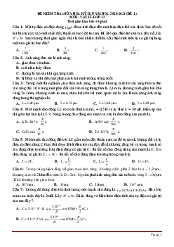 Đề kiểm tra giữa học kỳ 2 môn Lý 12 năm học 2020-2021 có đáp án (Đề 1)
