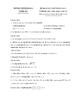 Đề KSCL Toán 10 lần 1 năm 2019 – 2020 trường THPT Đồng Đậu – Vĩnh Phúc
