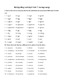 Bài tập tiếng Anh lớp 9 Unit 7: Saving energy Số 1