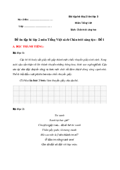Đề ôn tập hè lớp 2 môn Tiếng Việt - Đề 1 | Chân trời sáng tạo