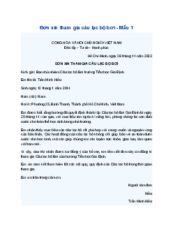 Viết đơn xin tham gia câu lạc bộ bơi | Tập làm văn lớp 4