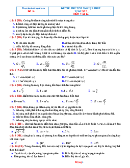 Đề thi thử TN THPT 2022 môn Vật Lí - Đề 10 (có đáp án)